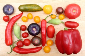 Fototapeta na wymiar Tomatoes, peppers and tomatillo.