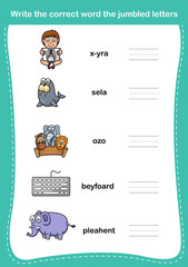 Obraz premium Write the correct word the jumbled letters,illustration, vector