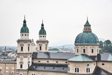 Fototapeta na wymiar picturesque European town far away. Scenic cityscape view of Salzburg, Austria.
