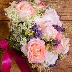 Luxury bouquet made of red roses in flower shop Valentines Bouquet of red roses