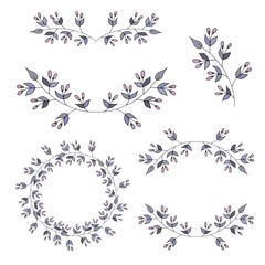 Modern banner with set of floral frames on white background for decorative design. Isolated illustration element. Botanical vintage illustration. Modern floral background. Summer floral background