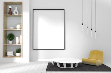 mock up poster frame in hipster green room interior japanese style.3D rendering