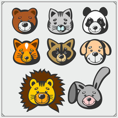 Set of cute soft plush animal toys. Vector illustration.