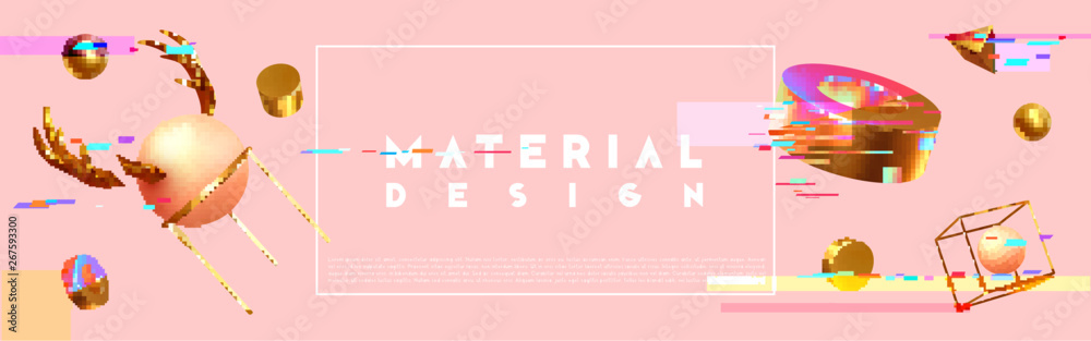Poster chaos abstract background with 3d objects.