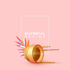 Minimal design with realistic shapes of 3d objects.