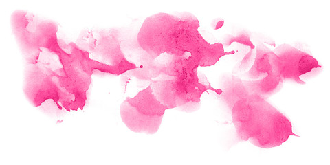 Abstract watercolor background hand-drawn on paper. Volumetric smoke elements. Pink color. For design, web, card, text, decoration, surfaces.