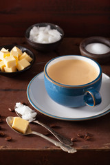 bulletproof coffee, keto paleo drink blended with butter and coconut oil