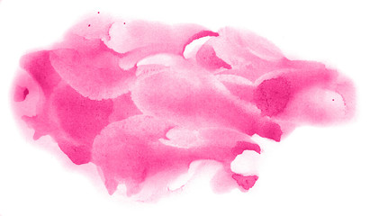 Abstract watercolor background hand-drawn on paper. Volumetric smoke elements. Pink color. For design, web, card, text, decoration, surfaces.