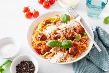 spaghetti with meatballs and tomato sauce, italian pasta