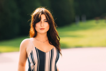 Close-up of a stylish girl with gorgeous make-up. look at camera