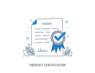 Product certification. Flat modern line-art vector illustration.