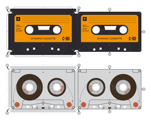 Vector old compact audio cassette.  Paper Model - Cutouts