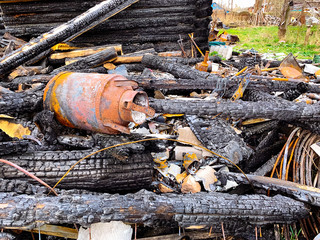 Burnt wooden house