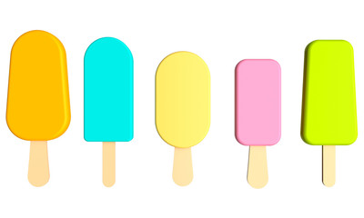 Set of colorful ice cream on a stick. 3d rendering