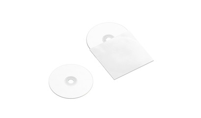 Blank white compact disk isolated and cover mockup, isolated, side view, 3d rendering. Empty blu-ray disc packing mock up. Clear digital software package for computer or player template.