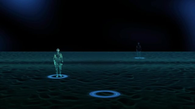Human avatars in a digital world. Target circle appearing. Concept of individual targeting or network resource.