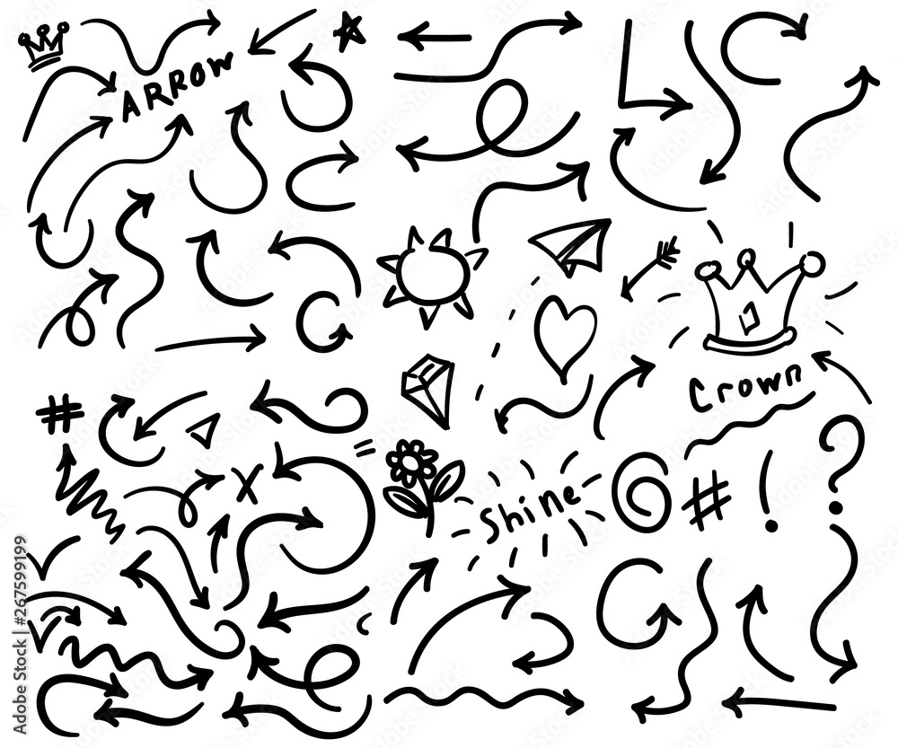 Aufkleber isolated vector hand drawn arrows set on a white background