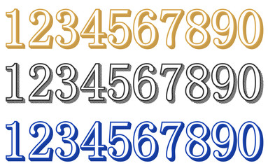 Set of Hipster trendy 3d bold style trendy typography consisiting of 1, 2, 3, 4, 5, 6, 7, 8, 9, 0 for poster, tshirt, book, sale banner, printing on fabric, birthday card. Modern font. Vector 10 eps