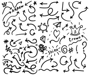 Isolated vector hand drawn arrows set on a white background