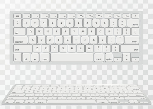 Computer keyboards. Modern, compact keyboard in white and black color. Technology design. Realistic keyboard with alphabet.