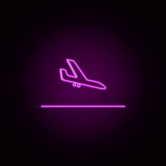 Aircraft arrival neon icon. Elements of airport set. Simple icon for websites, web design, mobile app, info graphics