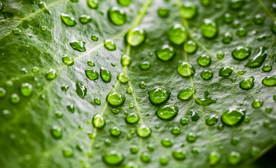 Fresh leaf and drops of water on it