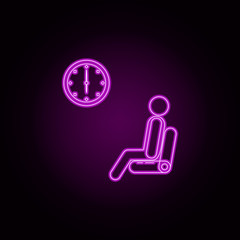 A person is waiting for his flight neon icon. Elements of airport set. Simple icon for websites, web design, mobile app, info graphics