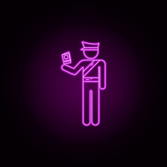 Passport control neon icon. Elements of airport set. Simple icon for websites, web design, mobile app, info graphics