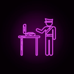 Check baggage neon icon. Elements of airport set. Simple icon for websites, web design, mobile app, info graphics