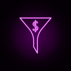 dollar filter neon icon. Elements of bank set. Simple icon for websites, web design, mobile app, info graphics