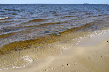 Rybinsk reservoir. Summer seascape with ripple waters. Yaroslavl region, Russia