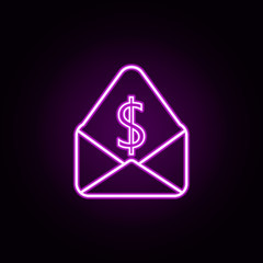 money in an envelope neon icon. Elements of bank set. Simple icon for websites, web design, mobile app, info graphics