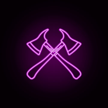 Fire axes neon icon. Elements of fireman set. Simple icon for websites, web design, mobile app, info graphics