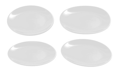 collection of ceramic white plate on white background
