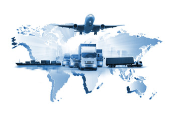 The world logistics , there are world map with logistic network distribution on background and...