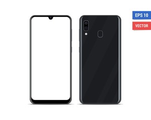 Realistic vector flat mock-up Samsung Galaxy A30 with blank screen isolated on white background. Scale image any resolution