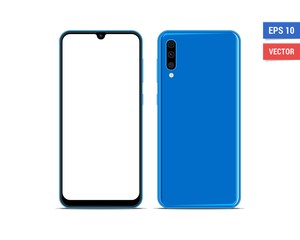 Realistic vector flat mock-up Samsung Galaxy A50 with blank screen isolated on white background. Scale image any resolution