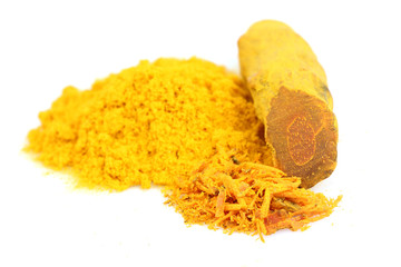 Turmeric powder and fresh root turmeric isolated