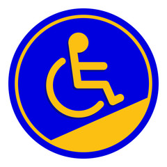 disabled signs circle frame blue colors background, sign boards for disability slope path ladder way sign badge for disabled, disabled symbol signs on blue boards template