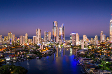 Fototapeta na wymiar Sunset view of Surfers Paradise on the Gold Coast looking from the west