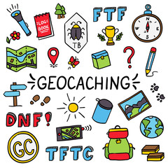 Geocaching colorful doodle drawing equipment set