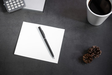 Black organizer on black table top view
