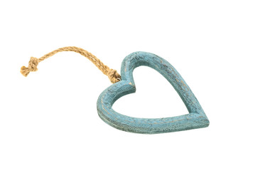 blue heart on old shabby wooden background