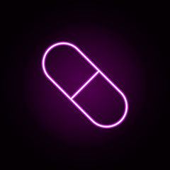 pill neon icon. Elements of hospital set. Simple icon for websites, web design, mobile app, info graphics