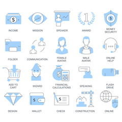 Set vector icons with elements for mobile concepts and web apps. Business and marketing, programming, data management, internet connection, social network, computing, information. Vector
