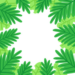 The tropical background of palm leaves. Template can be used for card, brochures, poster, flyer, t-shirt, promotional materials. Vector image.