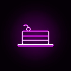 cake with cherry neon icon. Elements of restaurant set. Simple icon for websites, web design, mobile app, info graphics