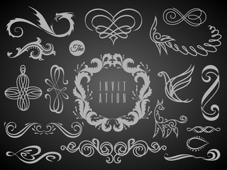Set of Vintage Decorations Elements.Flourishes Calligraphic Ornaments and Frames with place for your text. Retro Style Design Collection for Invitations, Banners, Posters, Badges, Logotypes.