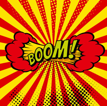 Cartoon, Boom explosion Comic Speech Bubble. Comic book page