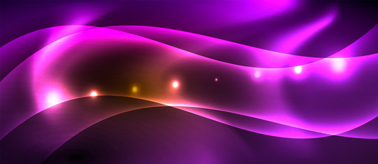 Neon color wave lines abstract background, magic techno futuristic light
